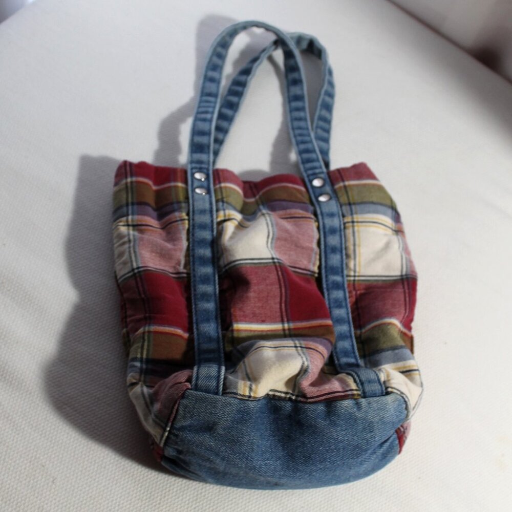 Longaberger Homestead Mini Tote Plaid & Denim - Picture 3 of 10